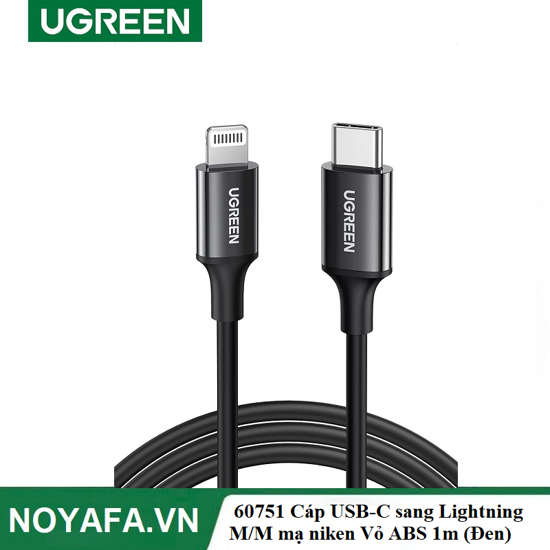 UGREEN 60751 Cáp USB-C sang Lightning M/M mạ niken Vỏ ABS 1m (Đen) cao cấp