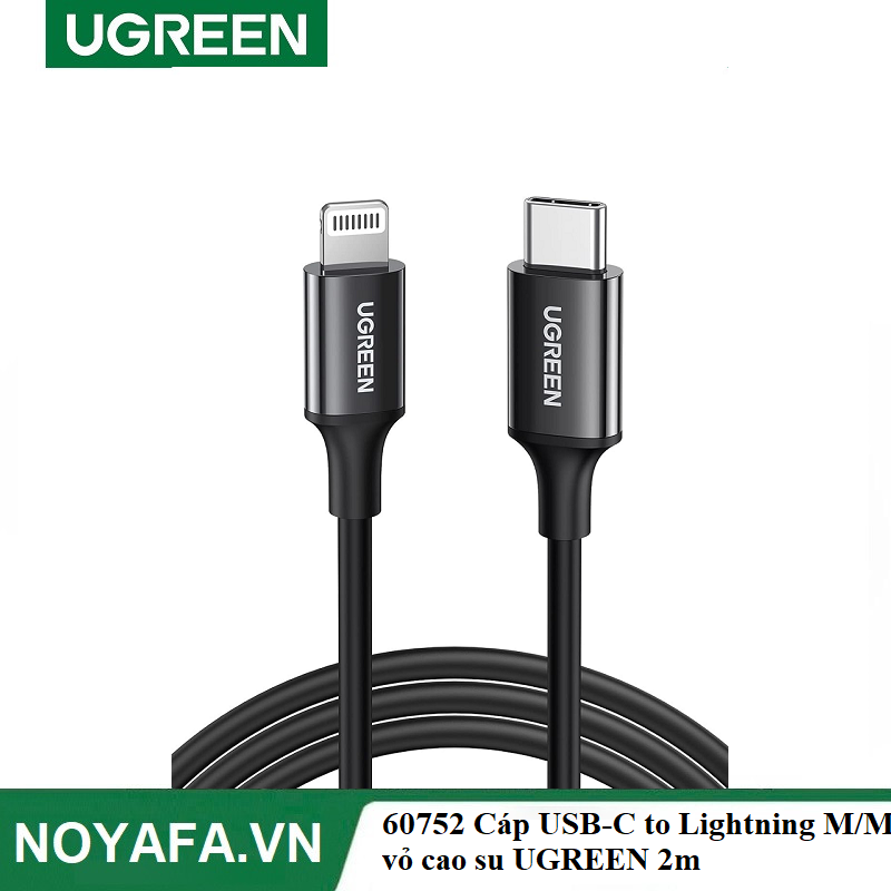 UGREEN 60752 Cáp USB-C to Lightning M/M vỏ cao su UGREEN 2m (Đen) chính hãng