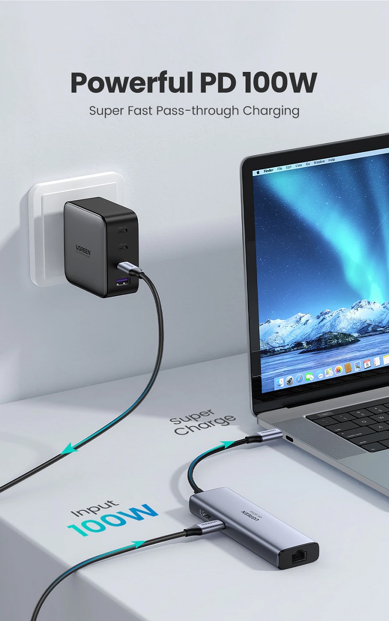 Ugreen 60515 - Bộ chuyển đổi đa năng USB-C sang 2xUSB3.0+HDMI 4K@60Hz +SD&TF+RJ45+PD (7 IN 1)