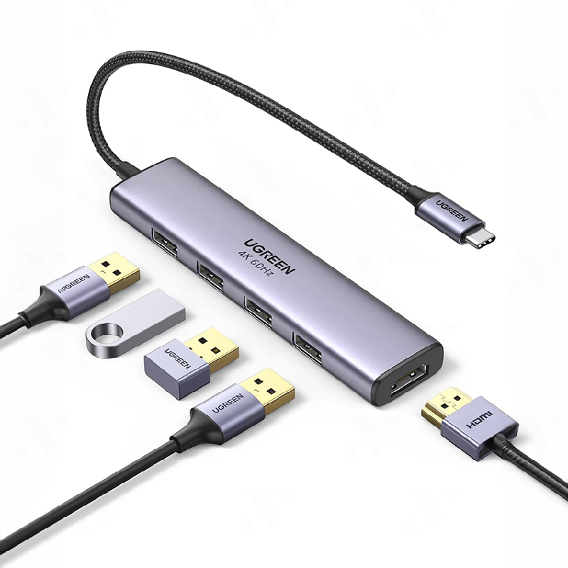 Ugreen 20955 Bộ chuyển đổi UGREEN USB-C sang 4*USB 3.0+HDMI 4K@60Hz