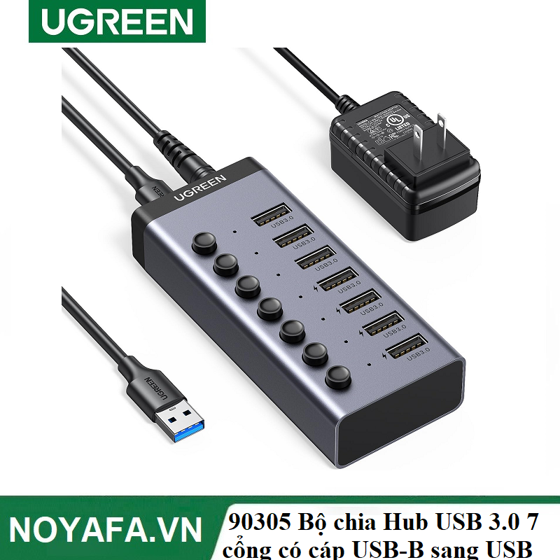 UGREEN 90305  Bộ chia Hub USB 3.0 7 cổng có cáp USB-B sang USB 3.0 EU