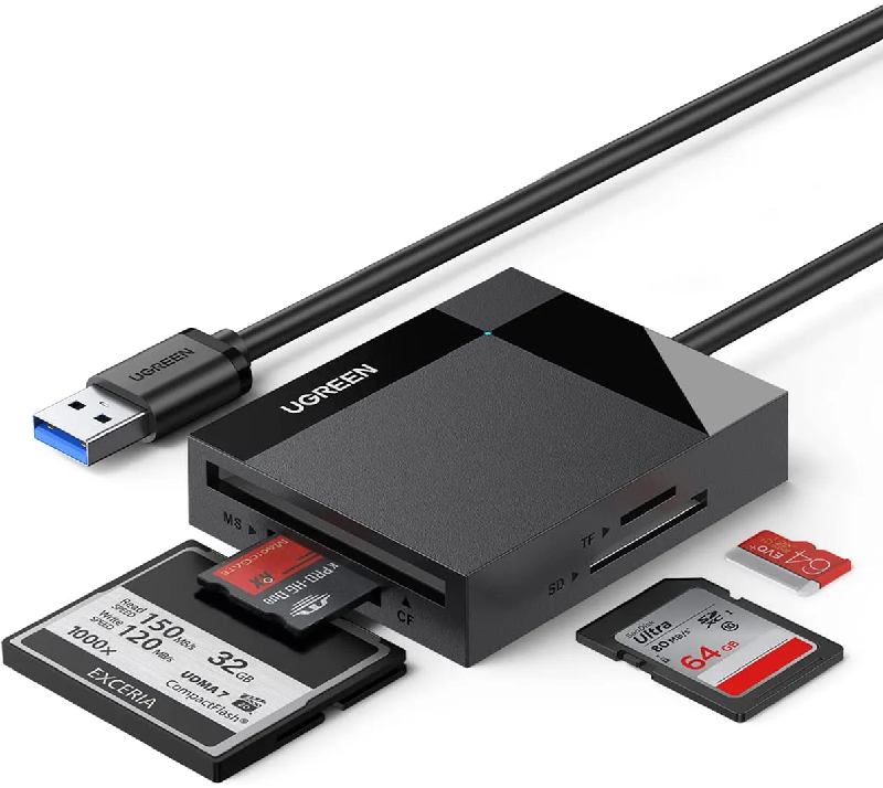 Ugreen 30231, Đầu đọc thẻ USB 3.0 dài 1M hỗ trợ SD/TF/MS/CF Cao cấp