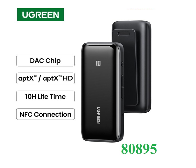 Ugreen 80895 Thiết bị nhận Bluetooth 5.0 Receiver USB DAC 3.5mm NFC APTX cao cấp