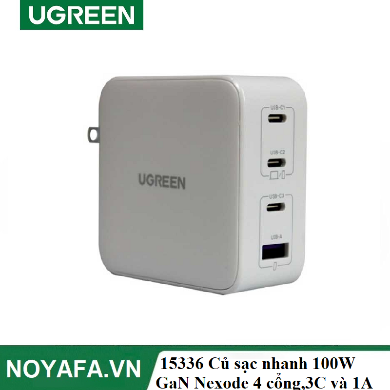 UGREEN 15336 Củ sạc nhanh 100W GaN Nexode 4 cổng,3 USB Type-C và 1 USB Type-A Hỗ trợ QC4+ chính hãng