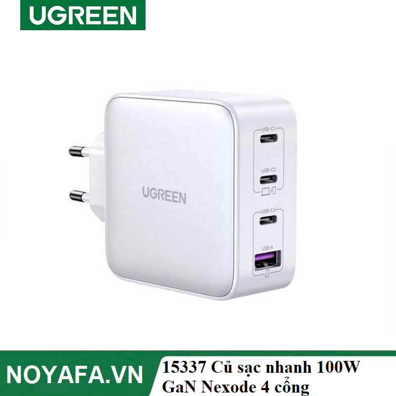 UGREEN 15337 Củ sạc nhanh 100W GaN Nexode 4 cổng,3 USB Type-C và 1 USB Type-A  cao cấp