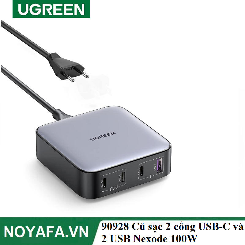 Ugreen 90928 Củ sạc 2 cổng USB-C và 2 USB Nexode công nghệ GaN 100W màu đen