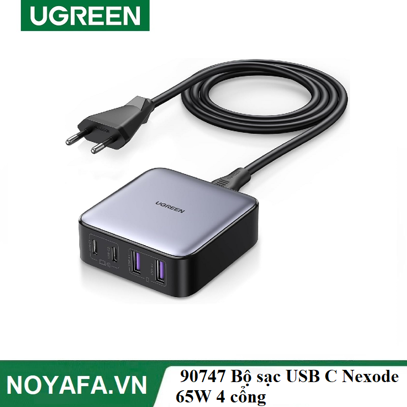 UGREEN 90747 Bộ sạc USB C Nexode 65W 4 cổng với công nghệ GaN II cao cấp