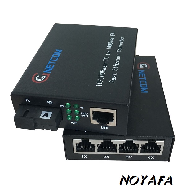 Sơ đồ kết nối bộ chuyển đổi quang điện 1 ra 4 lan tốc độ 10/100Mbps thương hiệu GNETCOM