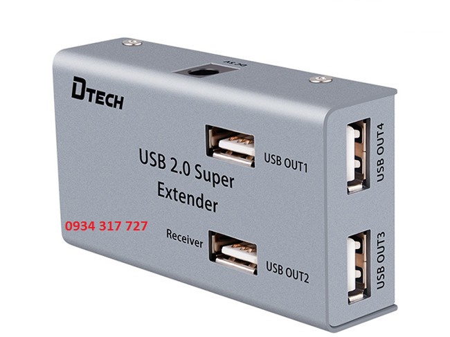 Bộ kéo dài USB 2.0 qua cáp mạng 50M kèm hub 4 cổng Cat5/6 Dtech 7014A