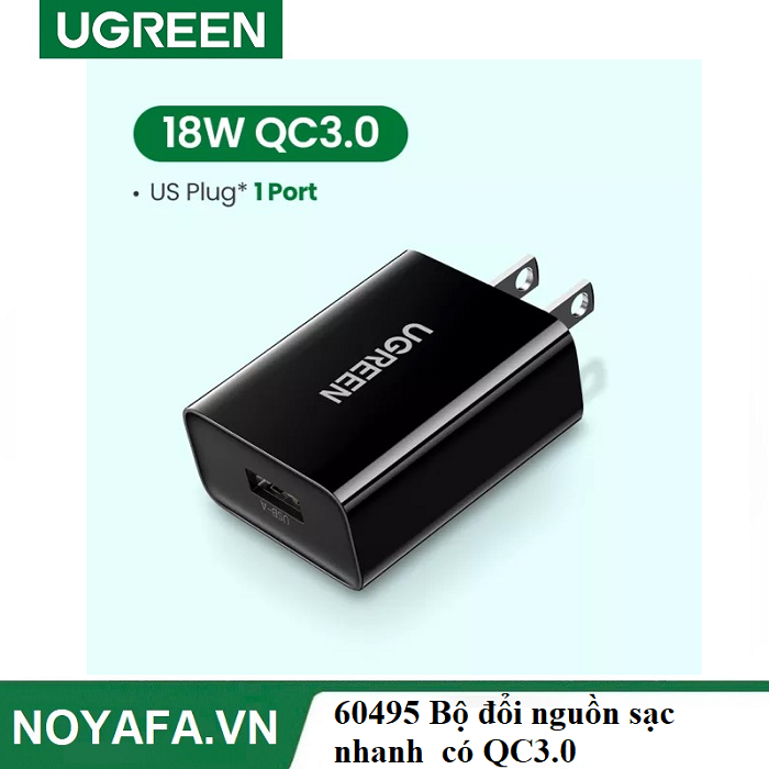 UGREEN 60495 Bộ đổi nguồn sạc nhanh  có QC3.0 US (Đen) cao cấp