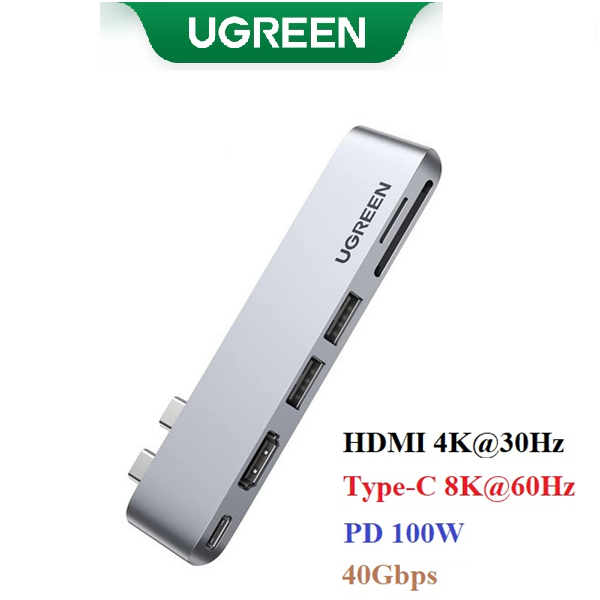 80856 Ugreen - Bộ Hub chuyển đổi 2xUSB C sang 2xUSB 3.0, 1xHDMI, 1xSD Card, 1xTF Card, 1xUSB-C