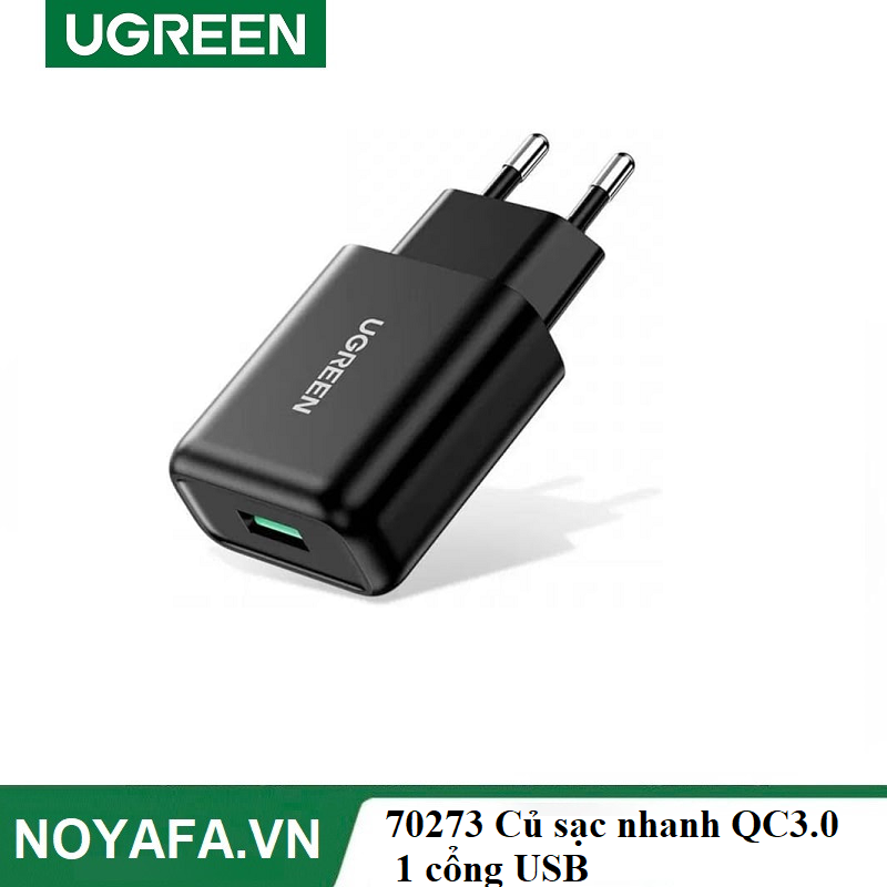 Ugreen 70273 Củ sạc nhanh  QC3.0 1 cổng USB Fast Charger EU (Đen)