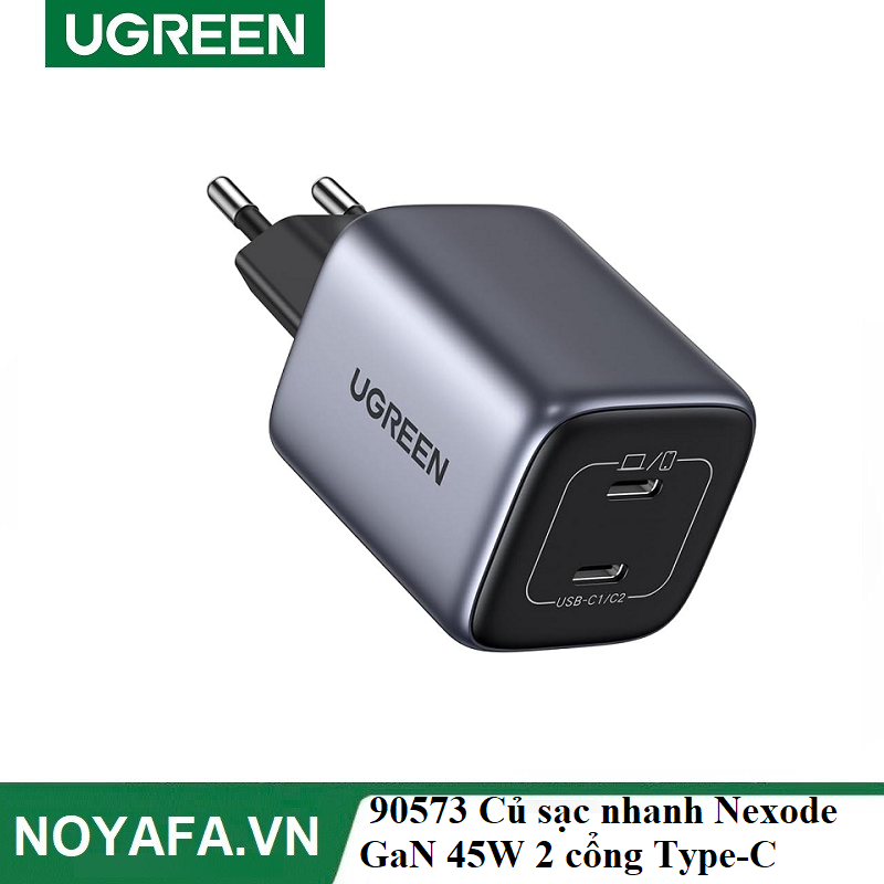 Ugreen 90573 Củ sạc nhanh Nexode GaN 45W 2 cổng Type-C PD3.0 cao cấp