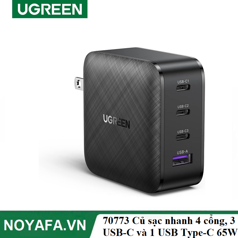 Ugreen 70773 Củ sạc nhanh 4 cổng, 3 USB-C và 1 USB Type-C 65W Hỗ trợ QC4+, PD3.0 chính hãng