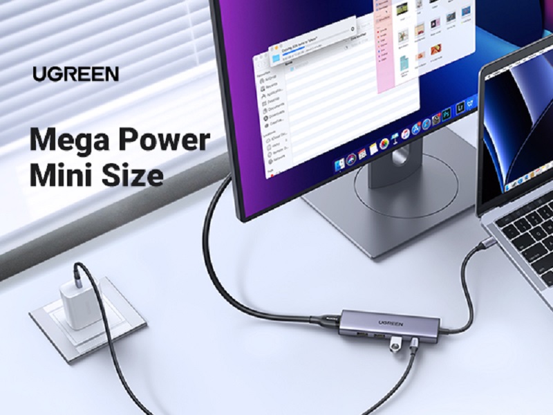 Ugreen 15597 Bộ chuyển đổi nguồn USB-C sang HDMI+3*USB 3.0 A+PD 4K@60Hz với PD