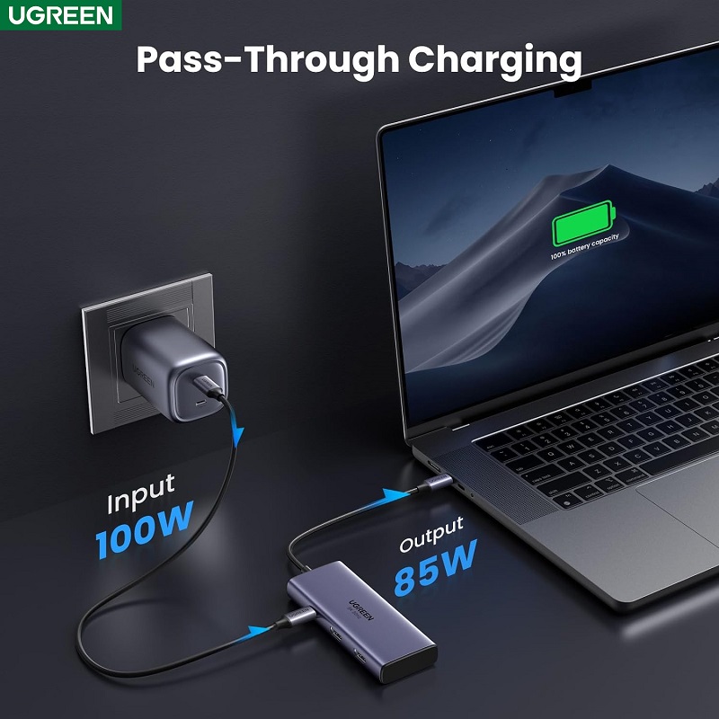 Ugreen 15852 Bộ chuyển đổi cổng USB-C sang 2*USB-A 3.0+USB-C 3.0+2*HDMI+PD 2*HDMI có PD