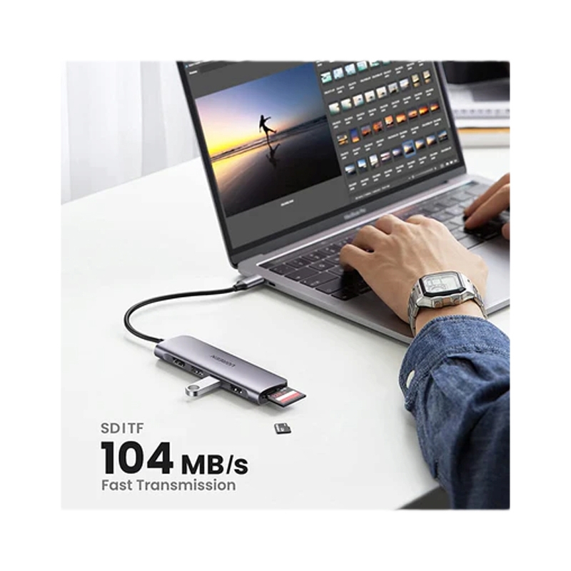 UGREEN 20956A Bộ chuyển đổi loại C sang HDMI +USB 3.0*3 + SD/TF 4K*2K/30Hz cao cấp