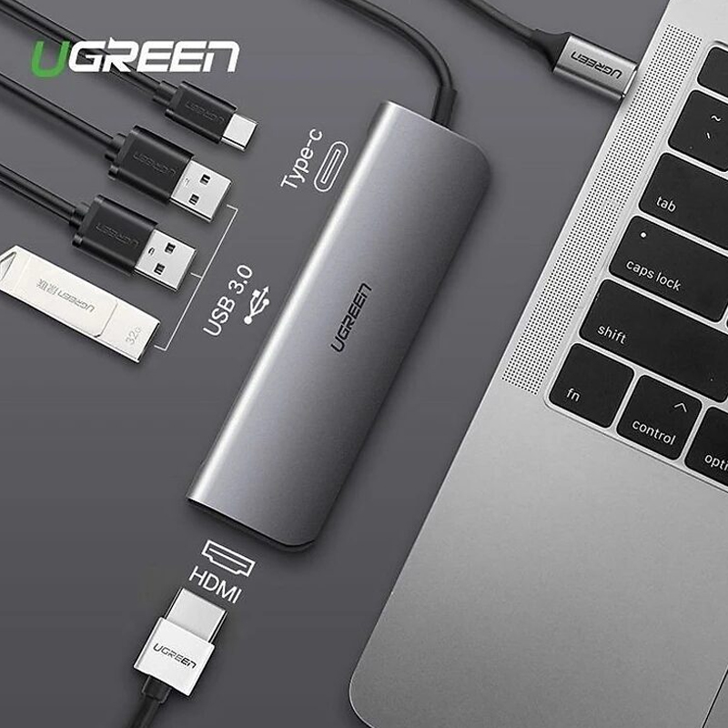 Ugreen 50209 Bộ chuyển đổi nguồn UGREEN USB Type C sang USB 3.0*3 + HDMI + PD 4K 30Hz