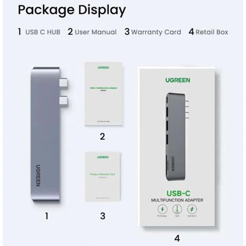 Ugreen 60560  Bộ chuyển đổi đa năng UGREEN 2xUSB-C sang 3xUSB3.0-A+SD+TF+PD