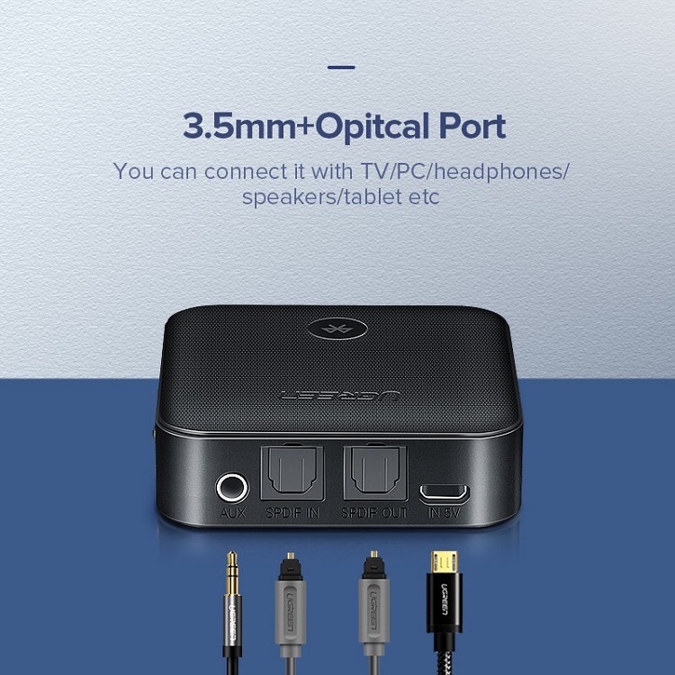 UGREEN 70158 Bộ nhận và phát Bluetooth 5.0 hỗ trợ SPDIF Optical và APTX cao cấp