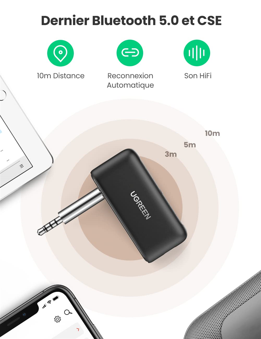 Ugreen 70303, Bộ thu Bluetooth 5.0 có Jack 3.5mm Cao Cấp Chính Hãng