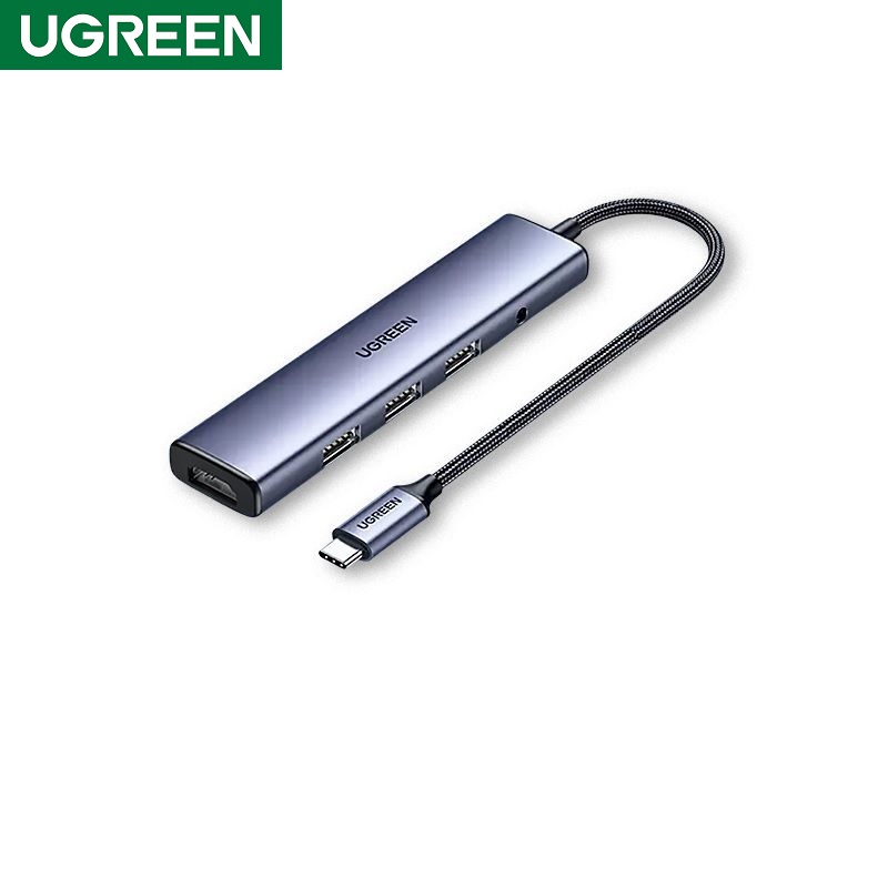 Ugreen 90881 Bộ chuyển đổi nguồn USB-C Sang HDMI+3*USB 3.0 A+AUX3.5mm+ 4K@30Hz