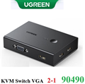 Bộ chuyển mạch KVM VGA 2 vào 1 ra FullHD 1080P hỗ trợ Hotkey Ugreen 90490 cao cấp