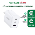 Củ sạc nhanh đa năng Ugreen 90495 65W 2 Type-C, 1 USB-A chính hãng