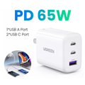 Củ sạc nhanh đa năng Ugreen 90495 65W 2 Type-C, 1 USB-A chính hãng
