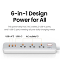 Ổ cắm điện UGREEN 15143 30W - 3 ổ AC, 2 cổng USB-A & 1 cổng USB-C, có công tắc tổng