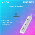 Ổ cắm điện UGREEN 15143 30W - 3 ổ AC, 2 cổng USB-A & 1 cổng USB-C, có công tắc tổng