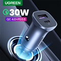Sạc Ô Tô Nhanh UGREEN 40858 2 Cổng A+C 30W Hỗ Trợ PD3.0 & SCP Vỏ Nhôm Cao Cấp