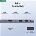 Ugreen 15214 Bộ chuyển đổi USB-C đến 2xUSB3.0+USB-C+HDMI+SD&TF+PD 4K@30Hz