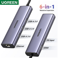 Ugreen 15598 Bộ chuyển đổi USB-C sang 3*USB 3.0 A+HDMI+RJ45+PD 4K@30Hz với PD