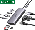 Ugreen 15601 USB-C đến 3xUSB-A 3.0 + HDMI + VGA+ RJ45(LAN) + SD/TF +3,5mm+PD 4K30Hz cao cấp