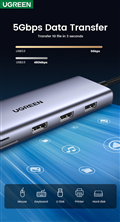 Ugreen 15601 USB-C đến 3xUSB-A 3.0 + HDMI + VGA+ RJ45(LAN) + SD/TF +3,5mm+PD 4K30Hz cao cấp