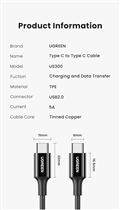 UGREEN 30700 Cáp dữ liệu Type C 2.0 Male sang Type C 2.0 Male 5A màu đen 0,5M cao cấp