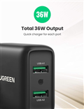 UGREEN 70151 Củ sạc nhanh  2 cổng USB 36W Fast Charger chân cắm chuẩn Mỹ (Đen) chính hãng