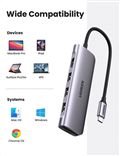 Ugreen 70410 - Bộ chuyển USB-C sang 3 Ports USB3.0-A Hub + HDMI 4K30HZ + TF/SD 6 IN 1