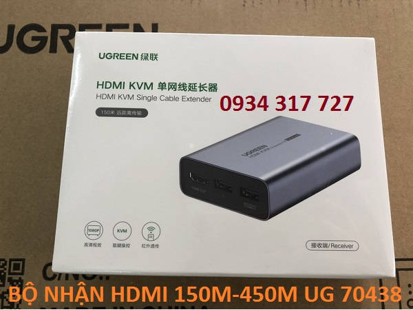 70438 Bộ nhận HDMI sang Lan 150m-450m Ugreen cao cấp có cổng USB