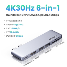 80856 Ugreen - Bộ Hub chuyển đổi 2xUSB C sang 2xUSB 3.0, 1xHDMI, 1xSD Card, 1xTF Card, 1xUSB-C