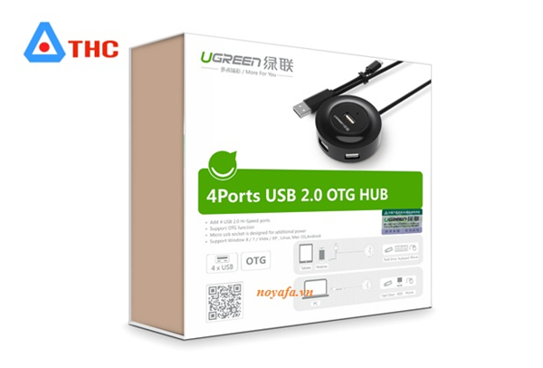 Bộ chia USB 2.0 HUB 4 cổng với OTG Ugreen 20278 chính hãng
