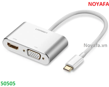 Bộ chuyển đổi USB-C sang HDMI + VGA UGREEN 50505 hỗ trợ sạc PD (màu bạc)