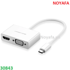 Bộ chuyển đổi USB Type C sang HDMI + VGA UGREEN 30843 màu trắng chính hãng