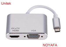 Bộ chuyển đổi USB Type C sang HDMI + VGA Unitek V1126A 4K 60Hz