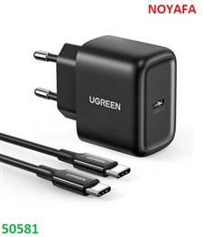 Bộ sạc nhanh 20W PD Ugreen 50581 kèm cáp Lightning Type-C (MFi) màu trắng