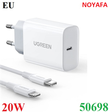Bộ sạc nhanh 20W PD Ugreen 50698 kèm cáp Lightning Type-C (MFi) màu trắng