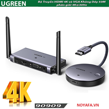 Bộ Truyền HDMI 4K và VGA Không Dây 50M Ugreen 90909A CM586, hỗ trợ độ phân giải 4K@30Hz cao cấp