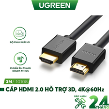 Cáp HDMI 3M Ugreen 10108 hỗ trợ 3D, 4K cao cấp