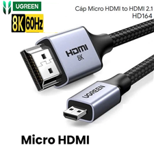 Cáp Micro HDMI sang HDMI dài 2m Ugreen 15517 HD164 (HDMI 2.1 8K@60Hz, Dynamic HDR, eARC 48Gbps)